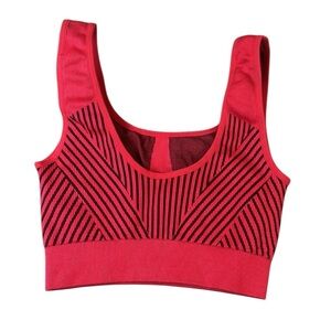 Fabletics Red and Black Striped Sports Bra XS